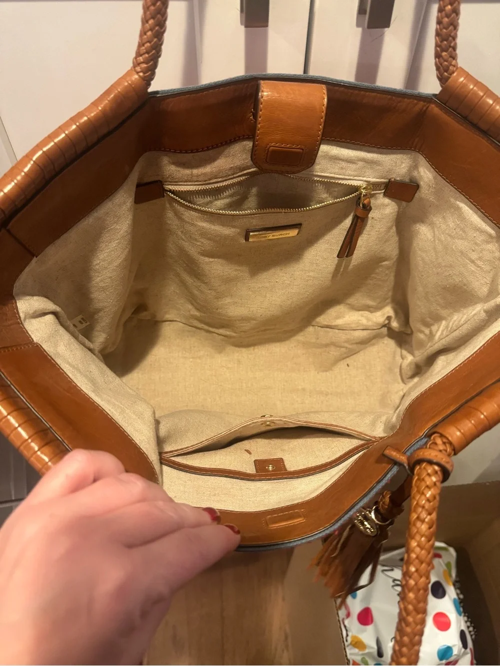 Tory Burch Taylor Aztec Linen Multicolor Woven Tote with Tassel